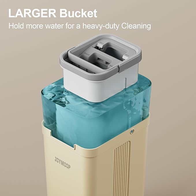 JOYMOOP Mop and Bucket Set (Beige &amp Blush Brown) with Extension Handle Ideal for Floor Window and Wall Cleaning - Includes 3 Washable Microfiber Pads for Wet and Dry Use