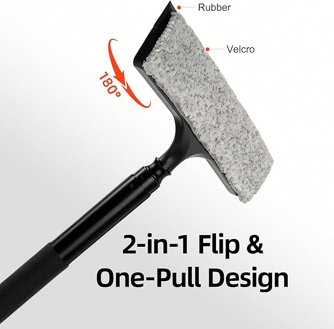 Window Squeegee with Flip-Head Shower Squeegee 16-59 Long Handle Telescopic Pole &amp 30% Thicker Blade Shower Squeegee for Glass Doors Shower Car Windows Bathroom