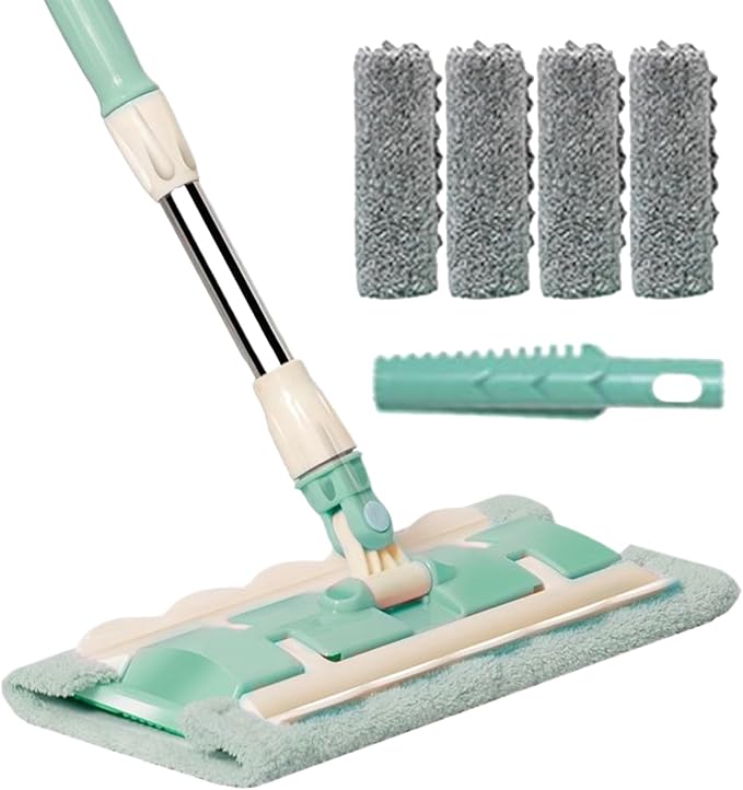 Flat Cleaning Mop - Adjustable Floor with 4 Reusable Microfiber Pads Lightweight Dust Remover | Telescopic Handle Efficient Household Tool for Hardwood Vinyl Marble Ceramic or Laminate S