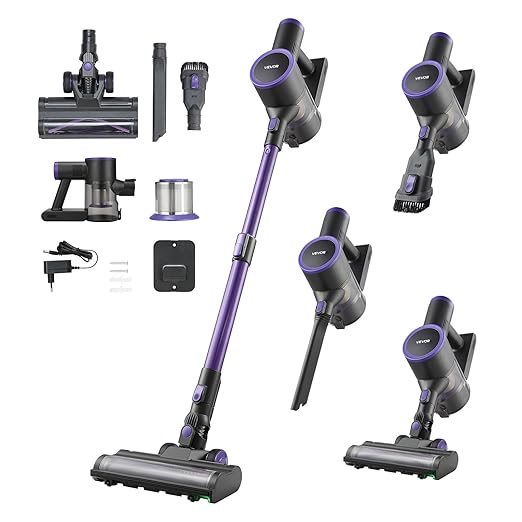 VEVOR Cordless Vacuum Cleaner 25KPA Max Powerful Suction Rechargeable Anti-Tangle Stick Vacuum with Dust Cup Lightweight Handheld Vac with 35mins Runtime for Home Carpet Pet Hair Hard Floor