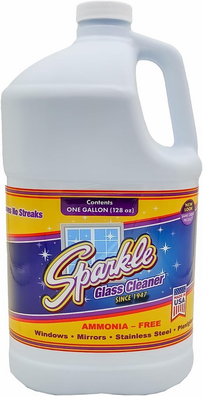 Sparkle Glass Cleaner Refill 1 Gallon (128 Fl Oz) – Ammonia-Free Heavy Duty Streak-Free Formula for Windows Mirrors &amp Glass (Pack of 1)