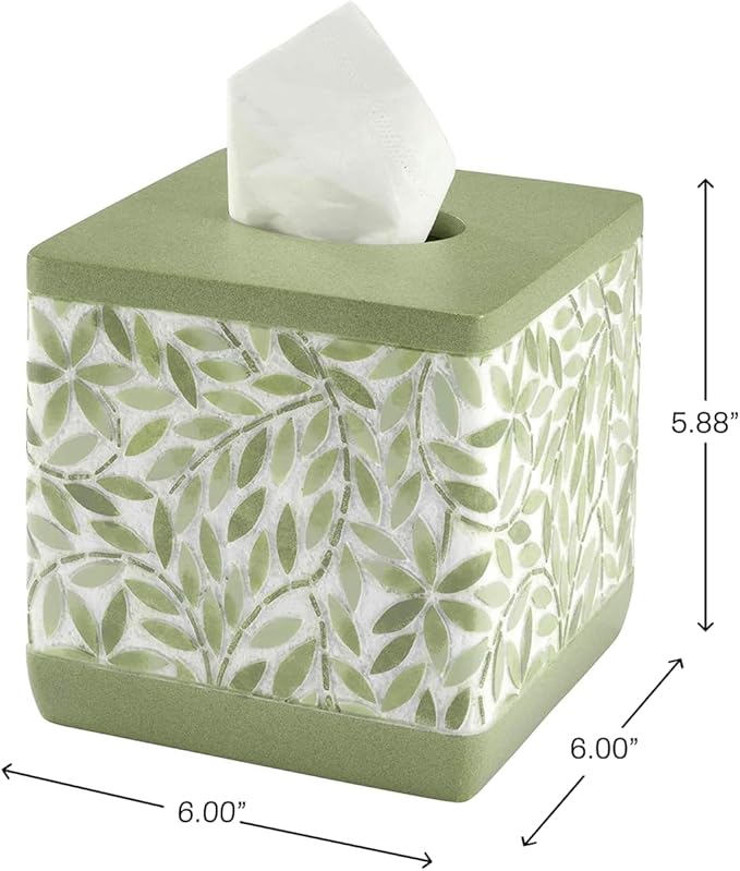 Avanti Linens - Tissue Box Cover Resin Countertop Accessories Guest Bathroom Essentials (Stratford Collection Green)