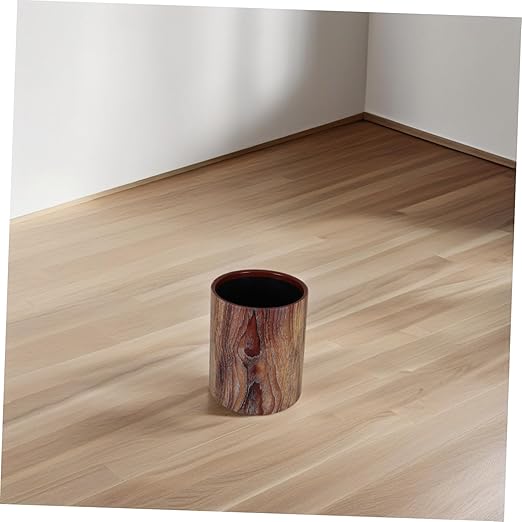 NUOBESTY Rustic Wood Grain Trash Can Vintage Uncovered Wastebasket for Home Office Kitchen and Bathroom Stylish Round Design Optimal Capacity for Daily Use Easy to Clean