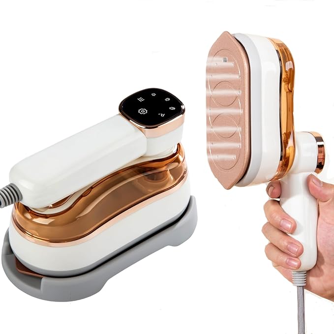 2 In 1 Portable Ironing Machine Handheld Clothing Steam Iron 180°Rotation LED Display Ironing Mode 1200W +15 Seconds Fast Heating 7-Hole Pressurized Steam 4-Speed Ironing (Off White)