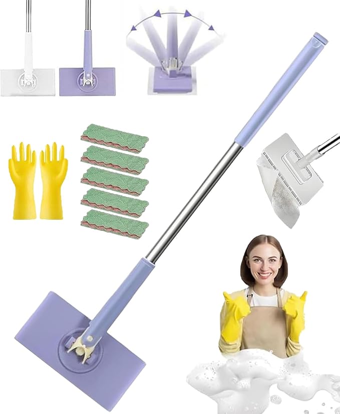 Snap Grip Mini Mop Cloth Changing Mini Mop Magic Cleaning Cloth 5 Automatic Gripping or Releasing 360° Rotating Head &amp Universal CompatibilityWet/Dry Use for Multi Cleaning(Purple 5 Cloth)