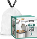 5 Gallon 220pcs Strong Drawstring Trash Bags Garbage Bags by Teivio Bathroom Trash Can Bin Liners Small Plastic Bags for home office kitchen White