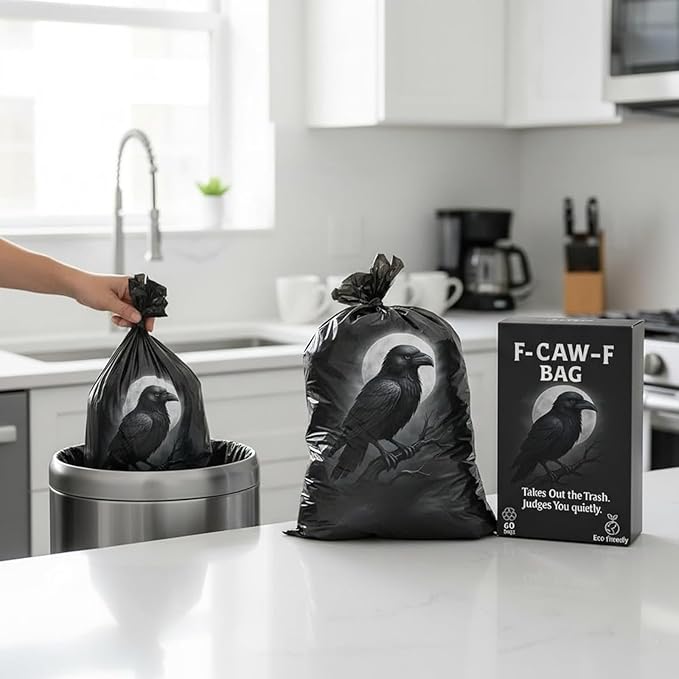 F-CAW-F Trash Bags 60 Count Funny Crow Design Eco-Friendly Waste Bags Humorous Takes Out the Trash Judges You Quietly Leak-Proof Tear-Resistant for Home Office and Outdoor Use (2 PCS)