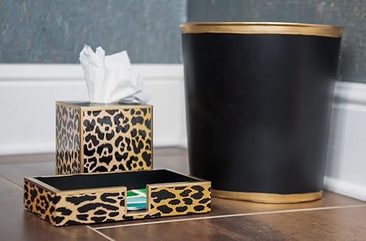 Jaye's Studio Mattie Oval Waste Basket for Bathroom Decorative Gold Trim &amp Finish Hand-Painted Handcrafted Metal Wastebasket Garbage Bin &amp Trash Bin for Bedroom Office 12 x 10 x 8 (Ta