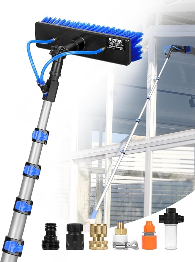 VEVOR Water Fed Pole Kit 30FT Solar Panel Cleaning Pole with Extendable Handle 180° Rotatable Brush Head &amp 65.6FT Hose Household &amp Outdoor Window Cleaner Tool for Caravan Solar Panel Deck