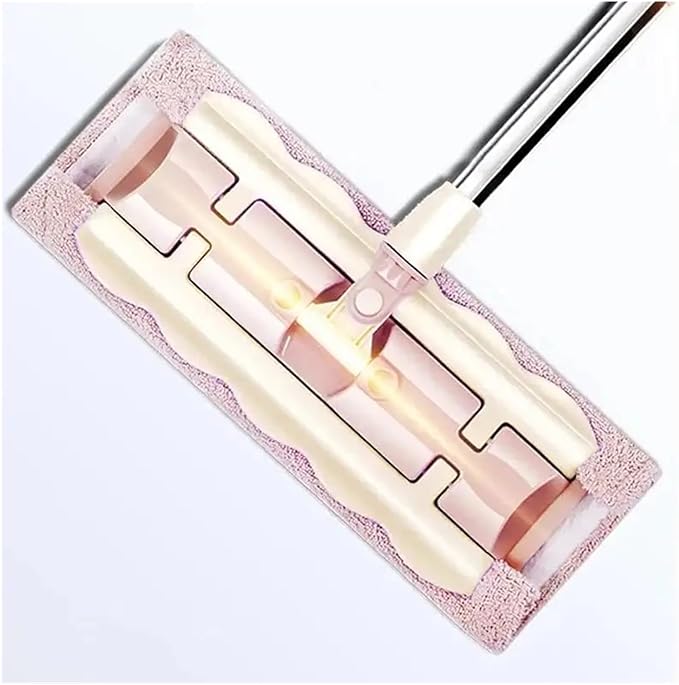 Flat Mop Stainless Steel Handle with Washable 3Mop Cloths Large Telescopic Floor Household Cleaning Tool(Pink 4 Cloths)