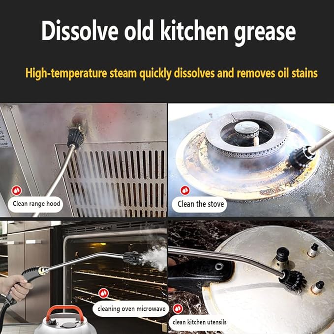 Handheld Steam Cleaner 2500W High Pressure Steamer with 3 Brush Heads for Cleaning Upholstery Kitchen Bathroom Grout &amp TileBlack