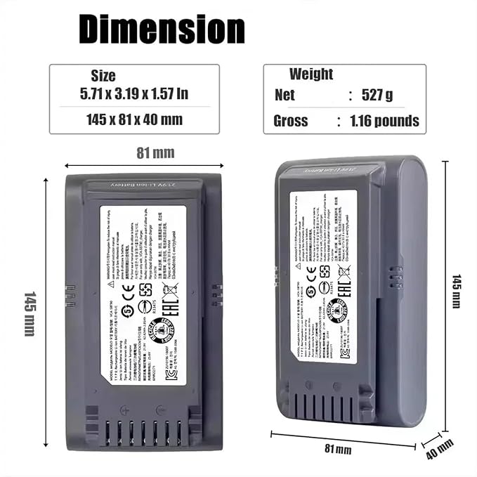 Cordless Stick VacuumCompatible For Samsung Vacuum Cleaner 21.6V 5000mAh Li-ion Battery Jet 90/Jet 75 Pet/Jet 75 VCA-SBT90/XAA(5000mAh)