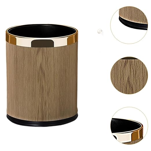 Yajuyi Trash Can Waste Basket Decorative PU Leather Garbage Can Wastebasket for Household Office Laundry Room Under Desk Hotel 14L Round Gold