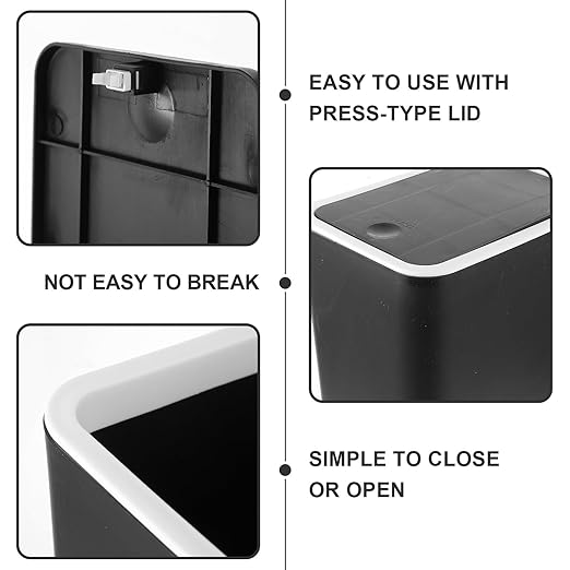 NUOBESTY Plastic Trash Can with Press Lid Removable Wastebasket for Bathroom Bedroom Kitchen Compact Lightweight Garbage Bin with Smooth Finish Modern Household Trash Container for Use