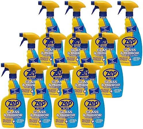 Zep Plus Glass &amp Mirror Cleaner - 32 Oz. (Case of 12) - R53812 - Keep Your Mirror and Glass Surfaces Clear + Streak-free While Also Preventing Mirror Fog…