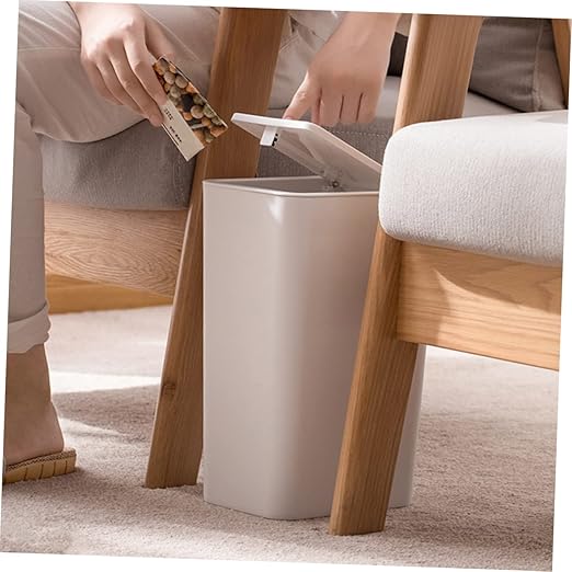 Modern Plastic Push-Type Trash Can Small Bathroom Trashcans Lid Office Waste Basket Kitchen Bin