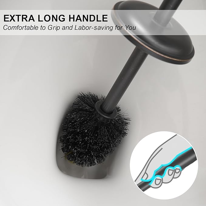BESy Toilet Brush and Holder Toilet Cleaner Bowl Set with Two Brush with Extra Long Handle Durable Bristles Toilet Scrubber and Covered Holder Drip-Proof Stainless Steel Oil Rubbed Bronze