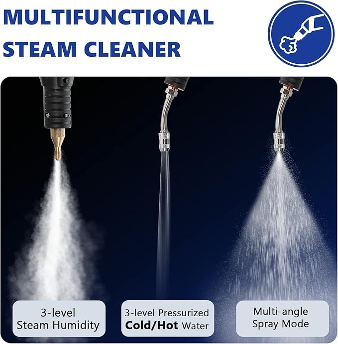 1700W Professional Handheld Steam Cleaner - High Temperature Portable Steamer with Tankless Design 8 Attachments for Heavy Duty Home Cleaning Car Detailing &amp Engine Degreasing