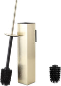Toilet Brush and Holder Wall Mounted Brushed Gold Aluminum with 2 Replaceable Heads Bathroom Toilet Brush Drill or 3M Adhesive Mount Removable Liner and Splash Guard Modern Square Design