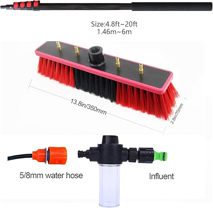 Telescopic Window Cleaner Window Cleaning Pole Water Fed Telescopic Brush Window Cleaner Kit Extendable Solar Panel Washing with Soap Dispenser6M