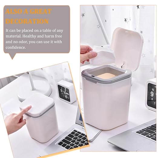 Mini Trash Can with Lid 2pcs Small Desktop Garbage Bin for Office and Bedroom White Compact Wastebasket for Home Desk Organization