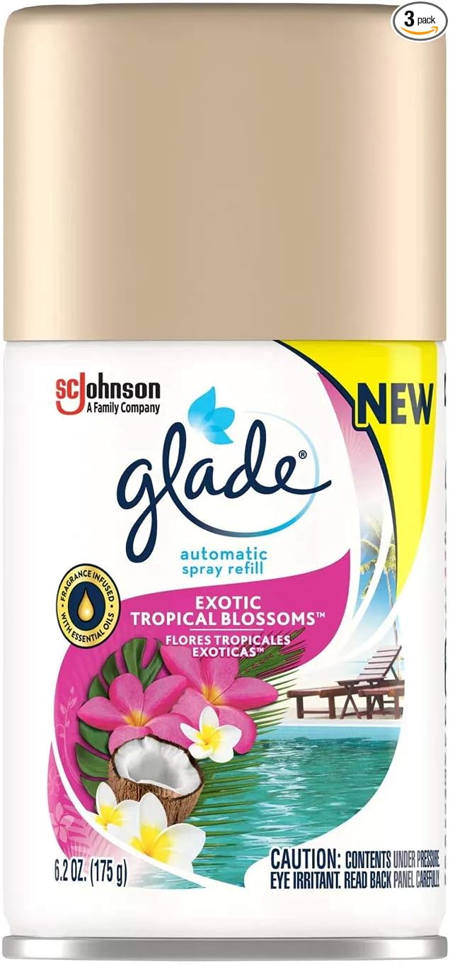Glade Automatic Spray Air Freshener Refill | Exotic Tropical Blossoms Scent | Limited Edition - 6.2 Ounce Each (Pack of 3)