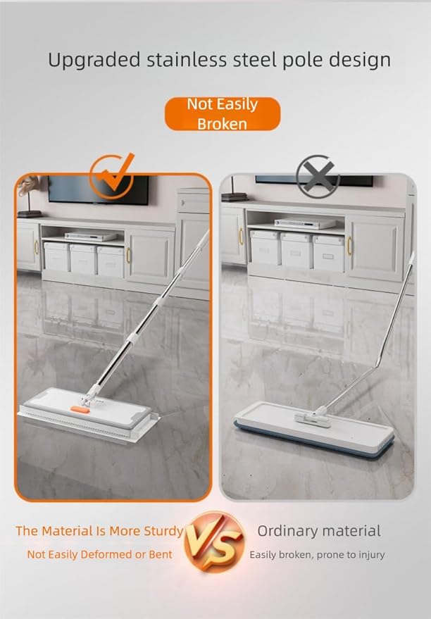 Snap Grip Mini Mop | Hands Free Cleaning Tool with 40 Pcs Disposable Dust Mops | Foot Tap Lock System | Ultra Thin 5cm Design for Kitchen House Wall Toilet Corners | Upgraded Stainless Steel Pole