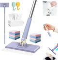 Clever Snap-Grip Mini Mop No Wash Lazy Mops Wet and Dry Zero Touch Convenient Automatic Cloth Changing Mini Mop Disposable Dust Mop with 10 Reusable Cloths for Multi Cleaning (Purple 28in)