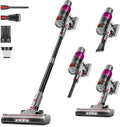 Cordless Vacuum Cleaner: 45Kpa Portable 6-in-1 Stick Vacuum with Anti-Tangle Brush LED Headlight Self-Standing HD Display Rechargeable Vacuum for Pet Hair Hardwood Floor-Purple