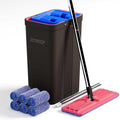 JOYMOOP Mop and Bucket with Wringer Set Hands Free Flat Floor Mop and Bucket with 6 Washable Microfiber Pads Wet and Dry Use Floor Cleaning System - Black+Red+Slate Blue