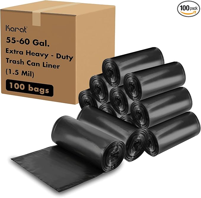 Karat Low Density 55-60 Gallon Trash Can Liner 38 x 58 1.5 Mil - 100/Cas
