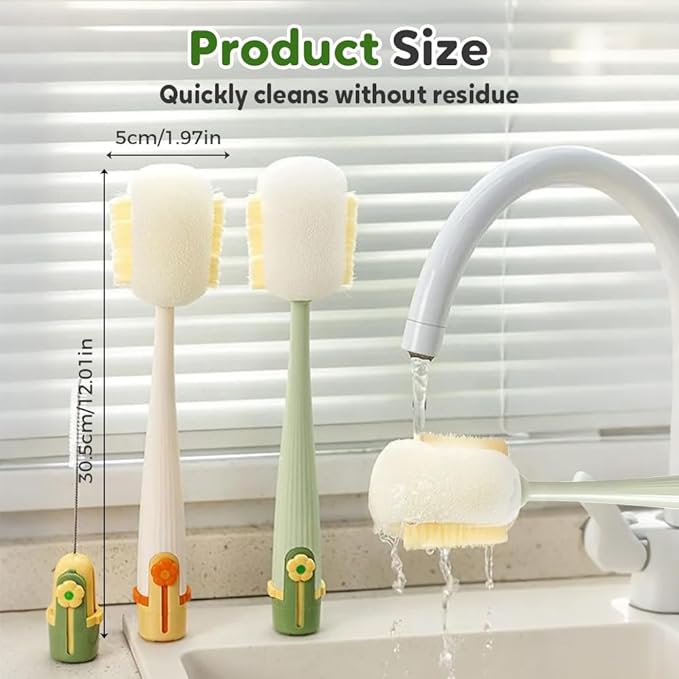 5-in-1 Bottle Cleaning Brush Set Multifunctional Household Cleaning Kit with Long Flexible Scrubberfor Narrow Mugs Stainless Steel Cups Baby Bottles and Tumbler (Green+White 2 pcs)