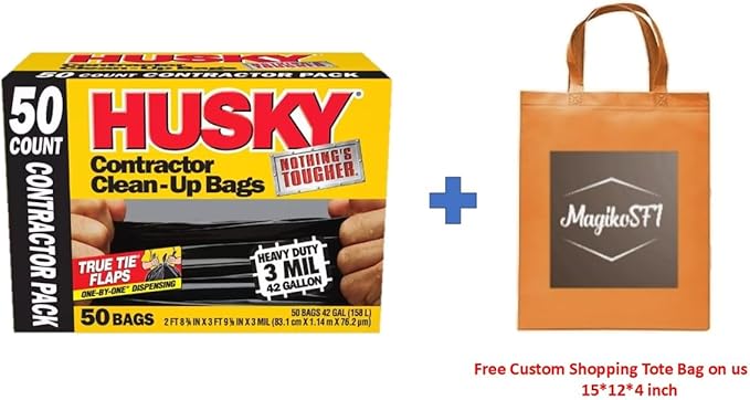 42-Gallon Contractor Clean-Up Trash Bags (50 Count) Plus Free MagikoSFI Custom Shopping Tote Bag