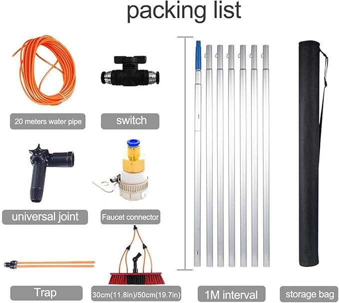Cleaner Extendable Window Cleaning Pole Water Fed Cleaning Brush Window Cleaning Kit for Cleaning Photovoltaic and Solar Panels/12M