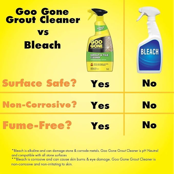 Goo Gone Grout and Tile Cleaner - 28 Ounce - Removes Tough Stains Dirt Caused by Mold Mildew Soap Scum and Hard Water Staining - Safe on Tile Ceramic Porcelain pack of 2