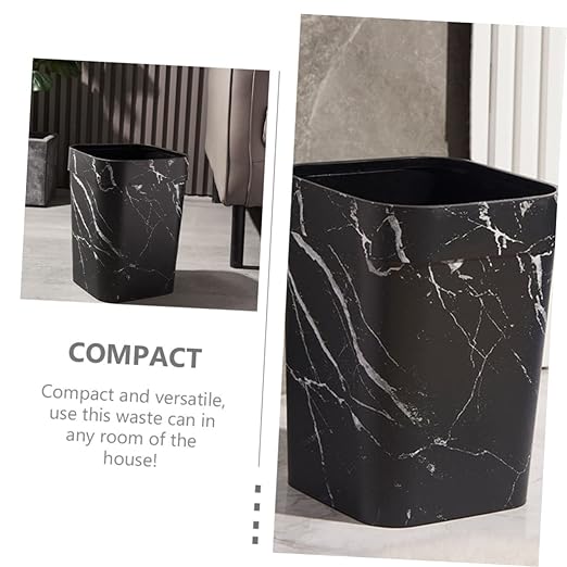 VOSAREA Marbling Wastebasket Lidless Square Trash Can for Bathroom Kitchen Bedroom Non Slip Design Elegant Marble Finish for Home Hotel Use