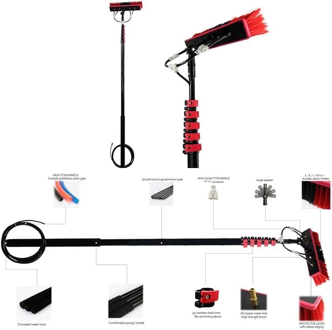 Window Cleaning Pole Water Fed Pole Kit Window Cleaning Kit with Extension Pole for Window Cleaning Photovoltaic Panel Cleaning Trucks(36FT/10.8M)
