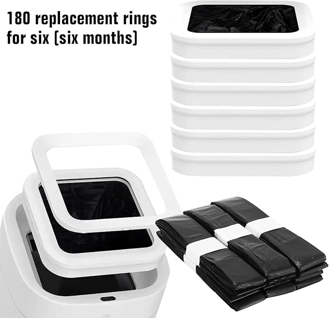 6 Pack Trash Bag Refill Rings for Self Sealing Smart Trash Can Replacement Waste Bags Supports Approximately 180 Uses Compatible for T1/T1S/T Air (6 copies)