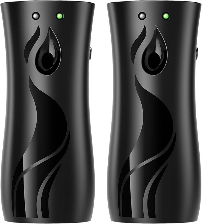 Automatic Air Freshener Spray Dispenser 2-Pack Wall Mounted or FreestandingMultiple Time SettingsCommercial and Home Use in Bathrooms Offices Living Rooms and Commercial Places (Black 1121)