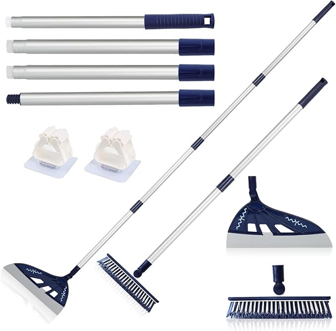 Magic Air Silicone Broom Sweeper Multifunction Silicone Broom Household Squeegee for Floor Cleaning Bathroom pet Hair Blue Dog Brush Set (Blue)