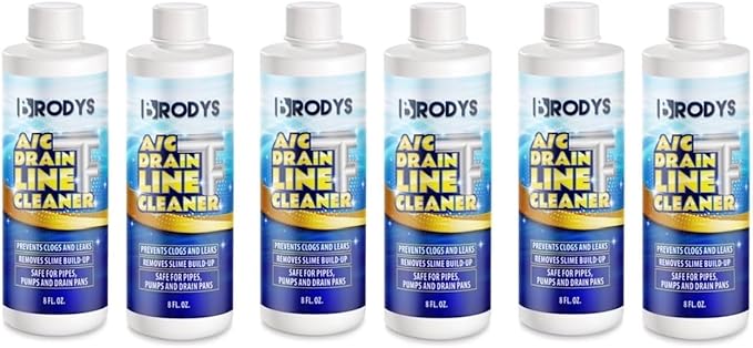 Brodys - A/C HVAC Drain Line Cleaner 8oz Bottle (Great to use at home in the office at restaurants and large commercial buildings) AC Drain Line Condensate Cleaner (6 Pack)