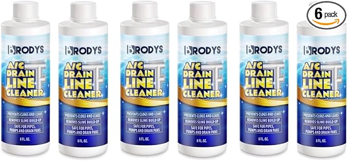 Brodys - A/C HVAC Drain Line Cleaner 8oz Bottle (Great to use at home in the office at restaurants and large commercial buildings) AC Drain Line Condensate Cleaner (6 Pack)