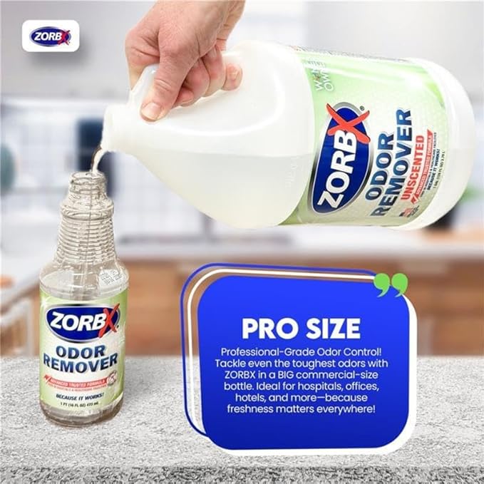 ZORBX Unscented Odor Eliminator Spray 128 Oz 1 Gallon - Used in Hospitals &amp Healthcare Facilities - Advanced Trusted Odor Remover Formula - All-Purpose Deodorizer for Dog Cat Home Carpet &amp