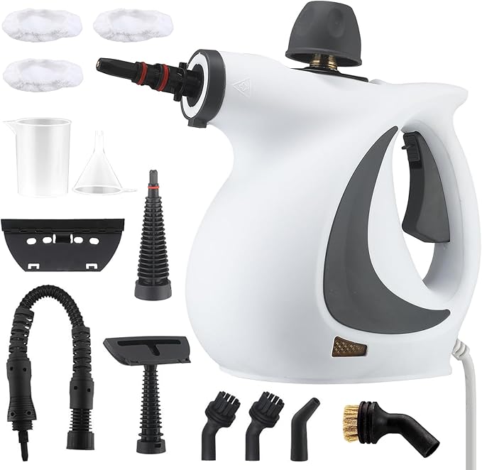 Handheld Pressurized Steam Cleaner - 13 Accessories 9.5ft Cord 3-5 Min Fast Heat 115°C High-Temp Steam for Kitchen Car Tiles Upholstery &amp Windows - Portable Eco-Friendly Chemical-Free