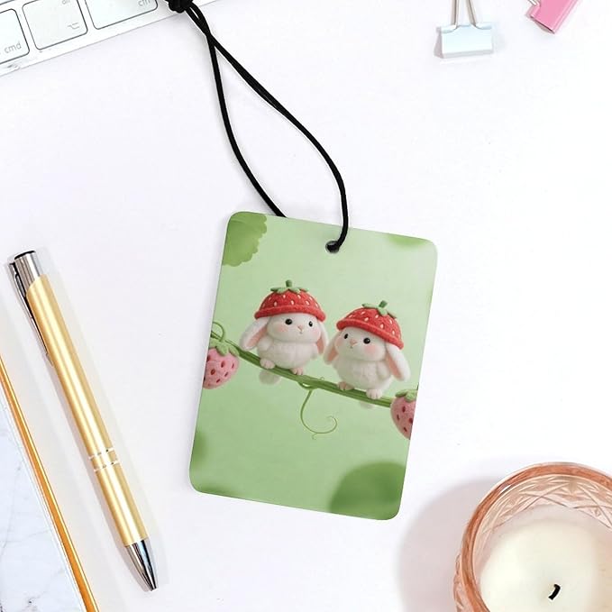 5PCS Car Air Freshener Hanging Personalized Double Sided Strawberry Chicks Car Fresheners Long Lasting New Cars Scents Cute Automotive Freshies for Closets Drawers (tea)