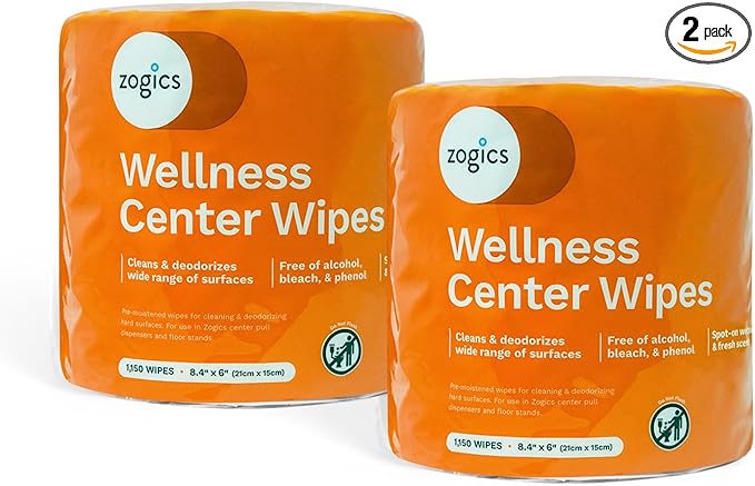 Zogics Wellness Center Cleaning Wipes – Gym Equipment Wipes for Cleaning Surfaces and Fitness Equipment Durable and Safe Pre-Saturated Wet Wipes (2300 Count 2 Rolls of 1150 Wipes)