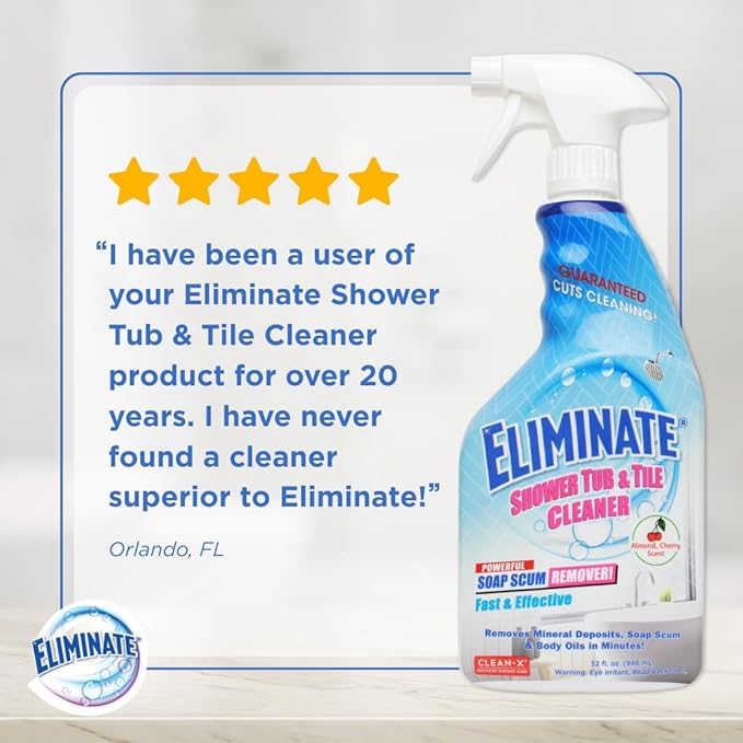 Clean-X Eliminate Shower Tub &amp Tile Cleaner- 32 fl oz. - Shower Cleaner. Powerful Cleaner removes soap scum and hard water minerals by UNELKO Invisible Shield (2 Pack)