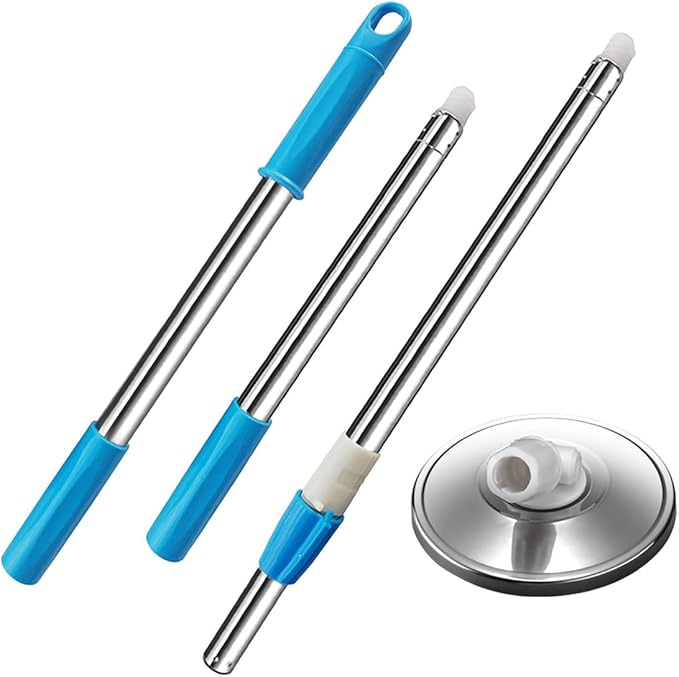 Extended Spin Mop Replacement Handle Upgraded 60 inch 360 Degrees Rotating Telescopic Replacement Mop Stick with Stainless Steel Disc for Spin Mop Bucket Cleaning System(Blue)