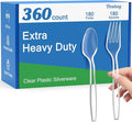 360 Count Extra Heavy Duty Clear Plastic Forks and Spoons 180 Forks &amp 180 Spoons Heat Resistant Disposable Plastic Silverware Set