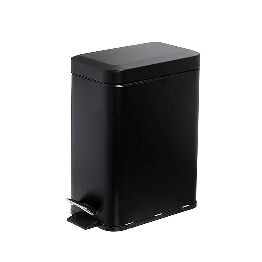 SIMPLEMADE Rectangle Step Trash Can - 5 Liter / 1.3 Gallon - Small with Lid Stainless Steel for Bathroom | Office | Garbage | Metal Wastebasket (Black)